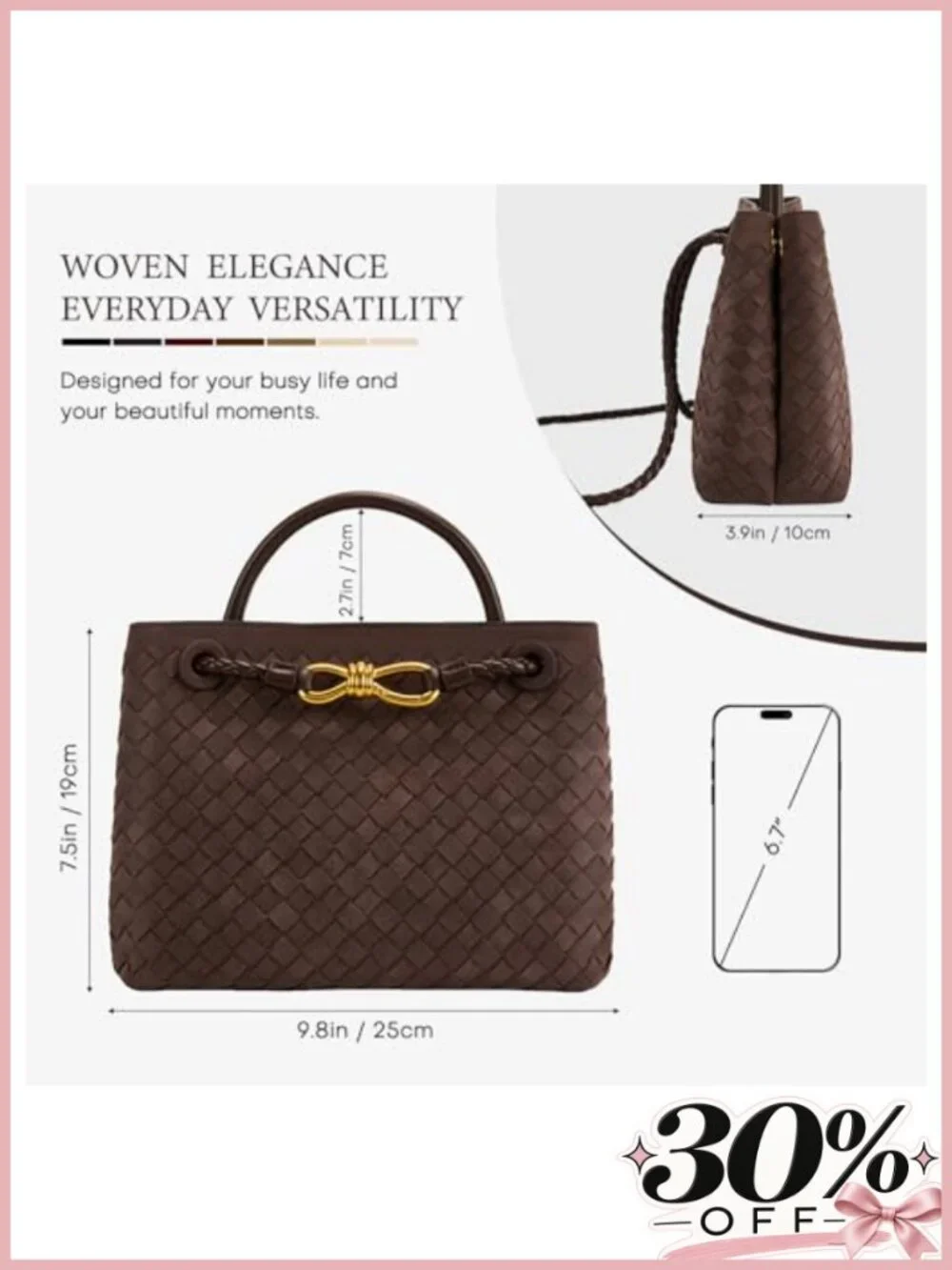 Woven PU Leather Tote Bag Top Handle Shoulder Crossbody Purse